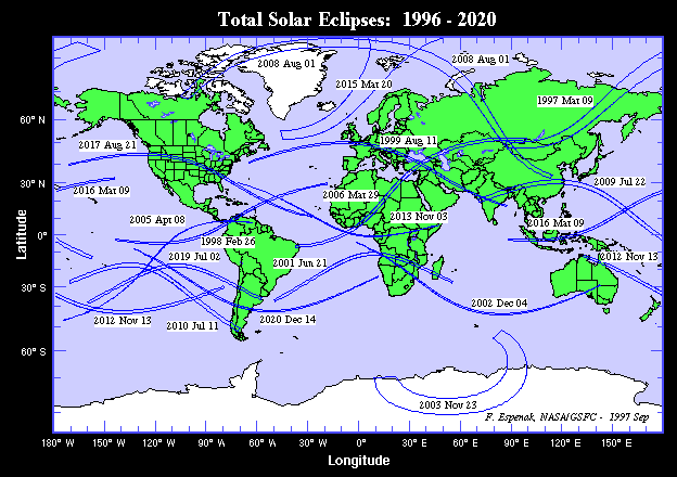 Kaart met toekomstige eclipsen